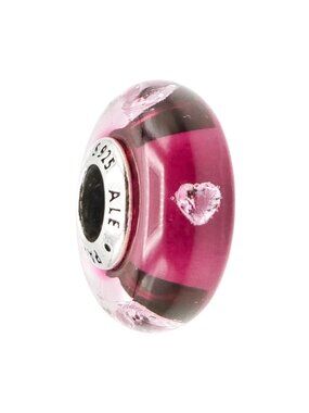 Pandora Rare Retired Cerise Heart Murano Glass Sterling Silver Charm With Clear